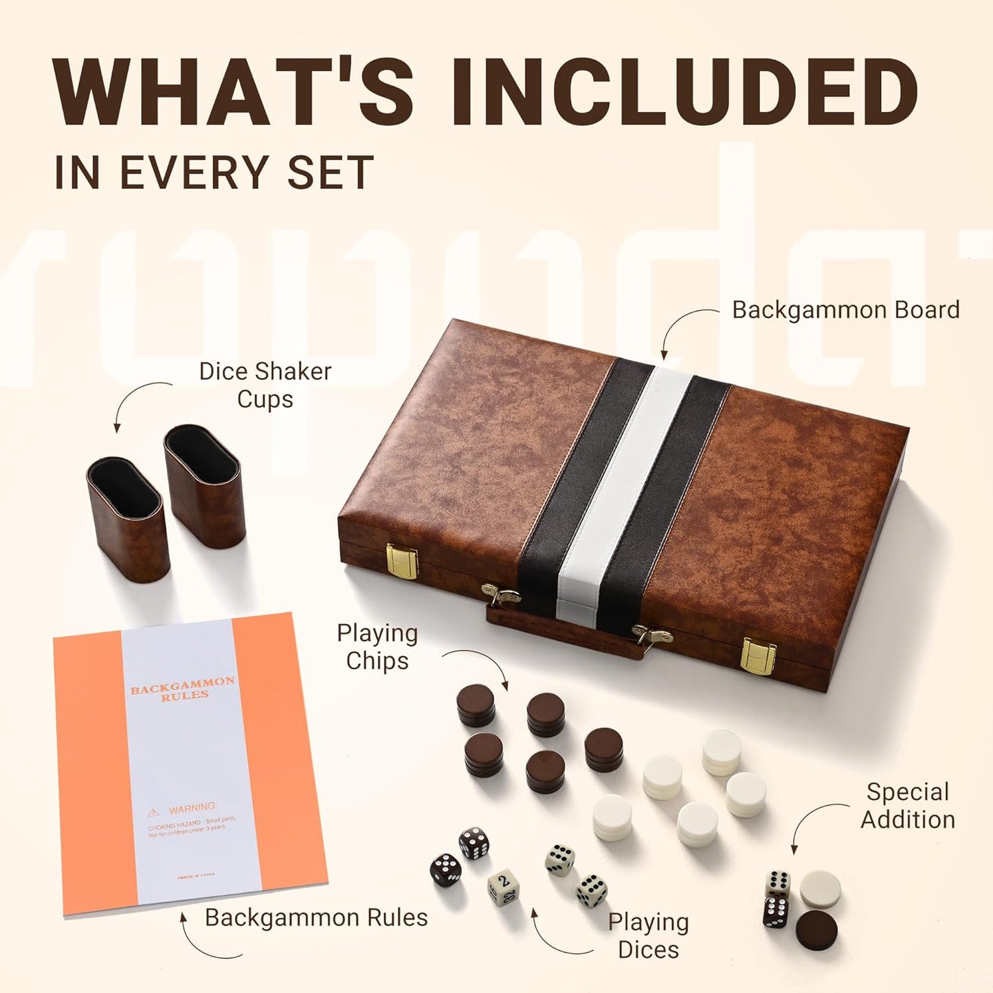 ropoda Backgammon Board Game Set (15 Inches) for Adults and Kids - Classic Board Strategy Game - Portable and Travel Backgammon Set with Premium Leather Case - Best Strategy & Tip Guide