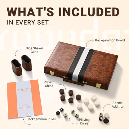 ropoda Backgammon Board Game Set (15 Inches) for Adults and Kids - Classic Board Strategy Game - Portable and Travel Backgammon Set with Premium Leather Case - Best Strategy & Tip Guide