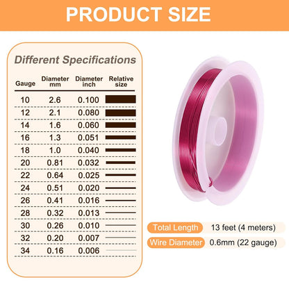 HARFINGTON 13ft Jewelry Wire, 22 Gauge (0.6mm) Brass Craft Soft Metal Tarnish Resistant Copper Beading Wire for Jewelry Making Supplies Crafting, Rose Red
