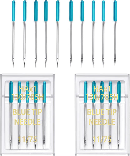 YICBOR Sewing Machine Needles, Universal Regular Point Flat Shank Sewing Needles HAX1 130/705H Compatible with Singer, Brother, Janome, Pfaff and Other Brand Sewing Machine (Blue Size 11-2pack)