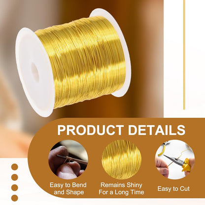 PATIKIL 26 Guage/ 0.4 mm 328 Feet Jewelry Craft Wire, Copper Beading Wire with Plier for Beading Jewelry Making Supplies Earrings Bracelets Accessories Sculptures Gardening, Gold