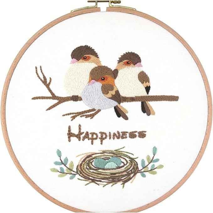 Act Iron Embroidery Starter Kit Stamped with Pattern Feather Dream with Base and Hoops Cloth Color Threads DIY Cross Stitch Needlework Home Decor Crafts for Adults
