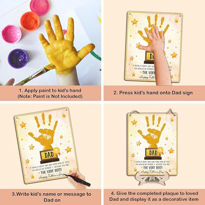 World's Best Dad Trophy from Baby Handprint Keepsake, DIY Best Dad Ever Hands Down Sign Trophy #1 Dad Fathers Day Kid Handprint Art Craft Plaque for Dad Papa from Daughter Son Wife, Birthday Dad Gift