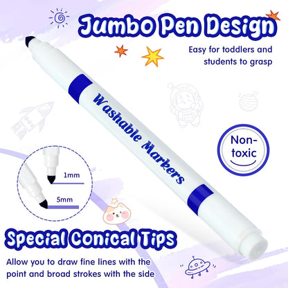18 Pcs Line Washable Markers Bulk Blue Fine Tip Markers Set Coloring Thin Tip Drawing Washable Pen for Kids Art School Classroom Back to School Gender Reveal Party Supplies, Ages 6+