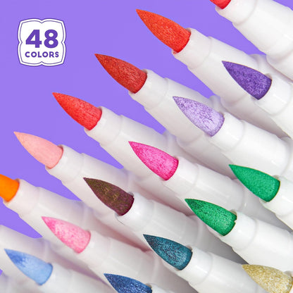 Arrtx 48 Colors Acrylic Marker, for Rock Painting, Extra Brush Tip Markers Paint Pens, Art Supplies, Fabric Paint, Art Markers, Waterproof Paint DIY Crafts Making& 48E