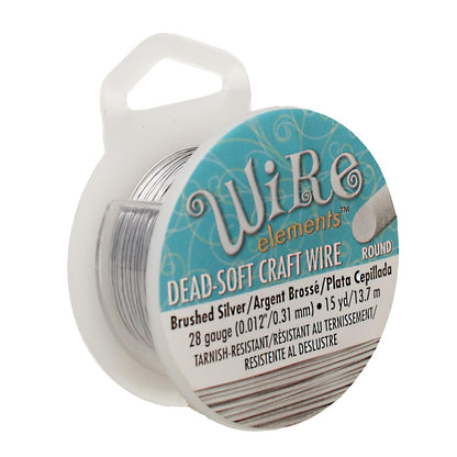 The Beadsmith Wire Elements Craft Wire – Tarnish Resistant, Soft Temper, Round, Brush Silver Color – 0.32mm, 28 Gauge, 15 Yard Spool – Jewelry Making, Wire Wrapping, Floral, & Other DIY Crafts