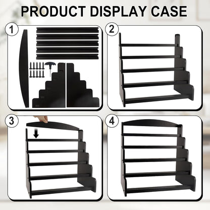5-Tier Bamboo Trading Card Display Case, 35 pt Baseball Card Collection Stand, Sports Card Storage Holder,Card Game Collection (Black)