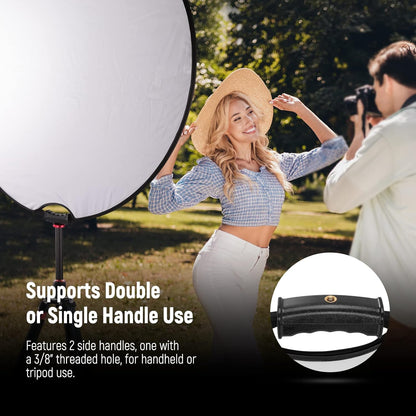 NEEWER 43"/110cm Light Reflector with Handle Grip with 3/8" Thread, 5 in 1 Collapsible Disc Light Diffuser Translucent/Silver/Gold/White/Black for Photography Lighting, Outdoor Lighting, RF-110II