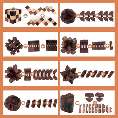 8 Pcs Brain Teaser Puzzles for Adults Teens - Wooden Puzzles 3D Puzzle Game Toys for Adults Teens - Unlock Interlocking Puzzle Adult IQ Education Smart Toys