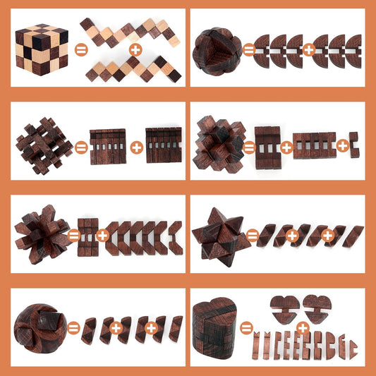 8 Pcs Brain Teaser Puzzles for Adults Teens - Wooden Puzzles 3D Puzzle Game Toys for Adults Teens - Unlock Interlocking Puzzle Adult IQ Education Smart Toys