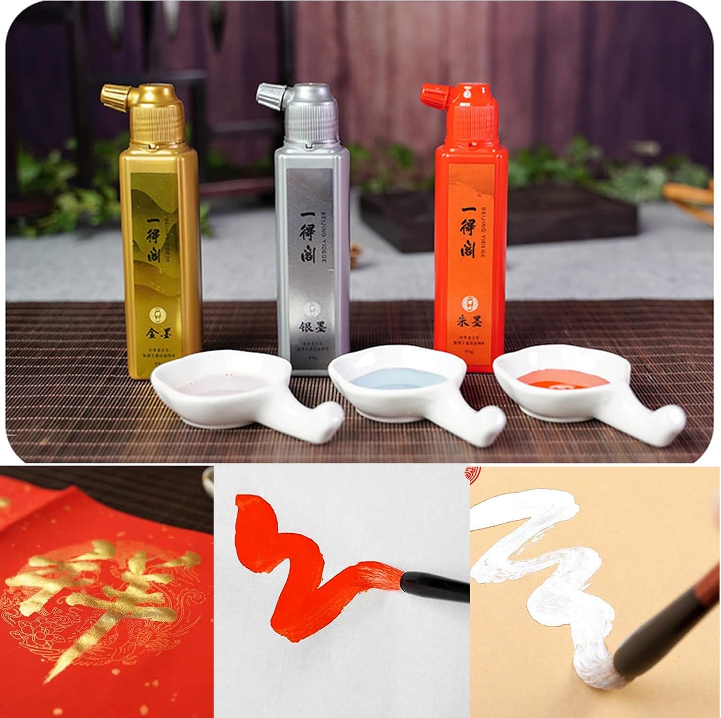 MEGREZ Yidege Colored Ink Liquid Sumi Ink for Calligraphy Practice and Chinese Brush Painting Drawing Writing Traditional Artworks, Silver - 99g (3.5 oz)