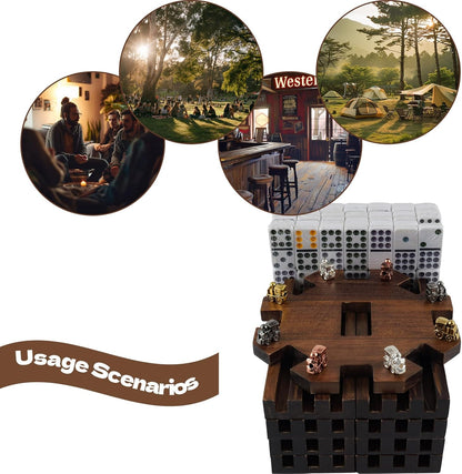 8 Players Mexican Train Dominoes Game Set - Double 12 Dominoes with Wooden Hub, 8 Metal Trains & Domino Storage Bag| Family Board Game for 2-8 Players