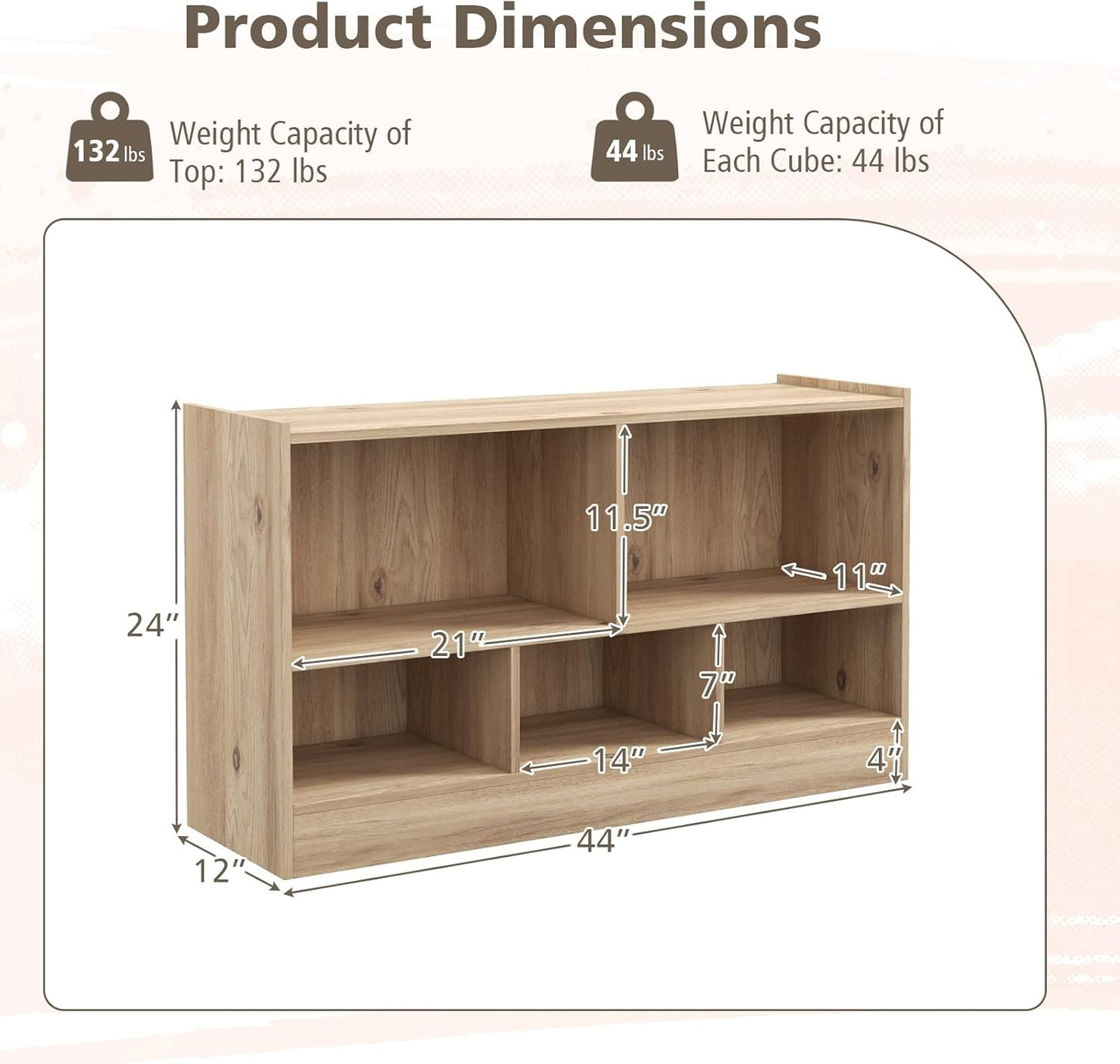Toy Storage Organizer, 2-Tier Kids Bookshelf, 5 Cube Kids' Bookcases, Cabinets & Shelves, Wooden Toy Organizers, Small Book Shelf for Bedroom, Playroom, Classroom, Nursery (Natural)