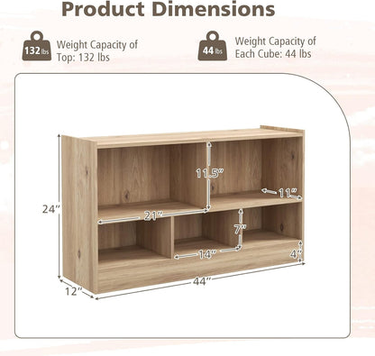 KOTEK Kids Storage Organizer, 5 Cubby Kids Bookshelf, Wooden 2-Layer Bookcase Storage Cabinet, Toy Shelf for Daycare, Nursery, School Classroom, Playroom, Living Room & Bedroom (Natural, 5 Cubes)