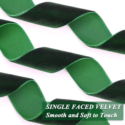Dark Green Velvet Ribbon, 1 Inch x 20 Yards Single Faced Green Ribbon for Gift Wrapping, Bow Making, Christmas Tree Decorations, Wreath Making and DIY Crafts (10 Yards Each Roll) - Crafty Corner