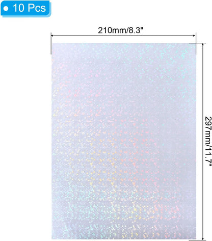 PATIKIL 11.7x8.3" Holographic Sticker Paper, 10Sheets A4 Polypropylene Self-adhesive Transparent Waterproof Laminate Overlay Film for Photo Cards Scrapbook Decorations, Circle