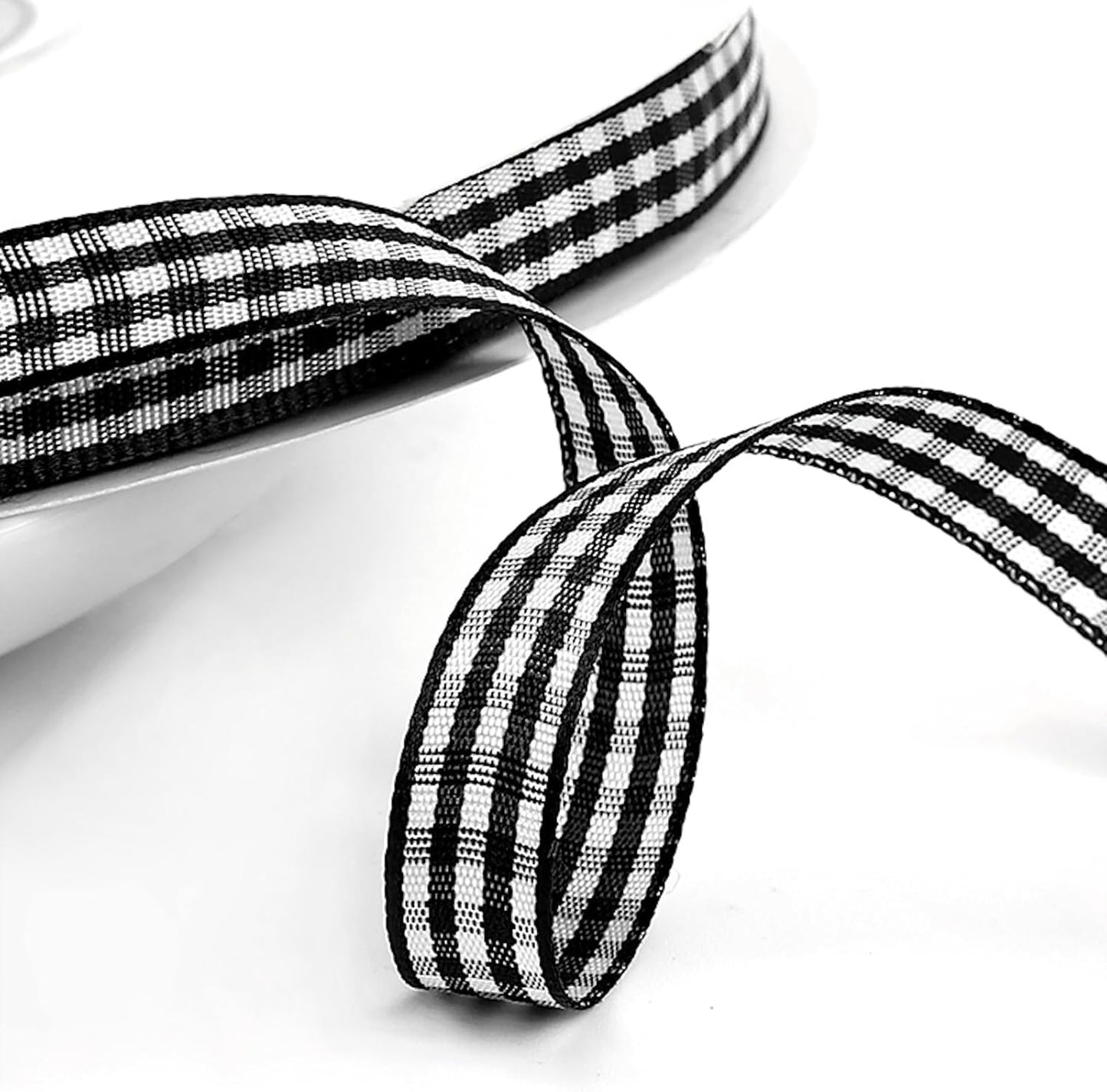Classic Gingham Checkered Ribbon, Assorted Colors Premium Polyster Plaid Checkered Craft Ribbon for Gift Wrapping, DIY Projects, Hair Bows,Scrapbooking & Party Decor (Black, 3/8x50Yd) - Crafty Corner