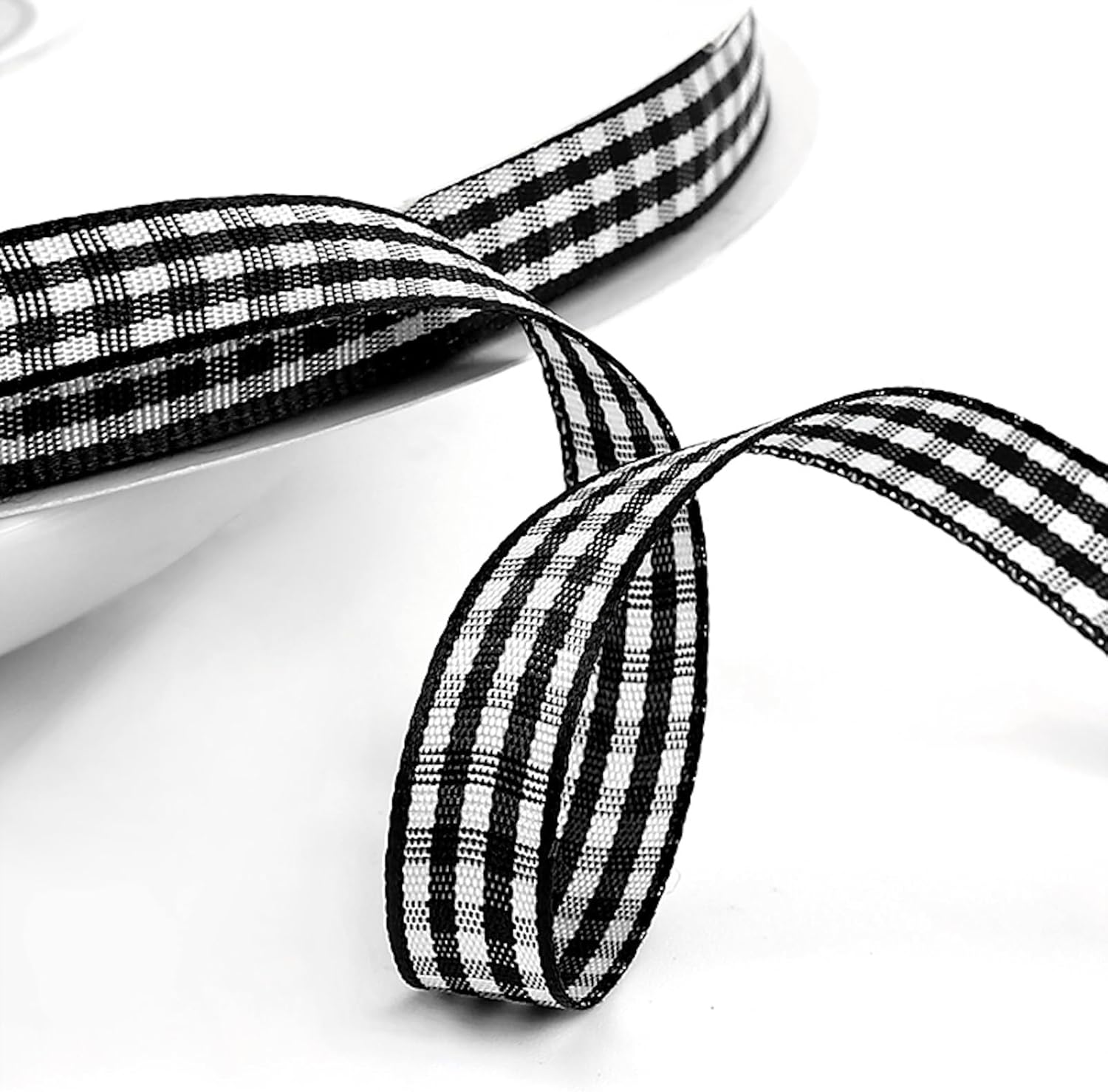 Classic Gingham Checkered Ribbon, Assorted Colors Premium Polyster Plaid Checkered Craft Ribbon for Gift Wrapping, DIY Projects, Hair Bows,Scrapbooking & Party Decor (Black, 3/8x50Yd) - Crafty Corner