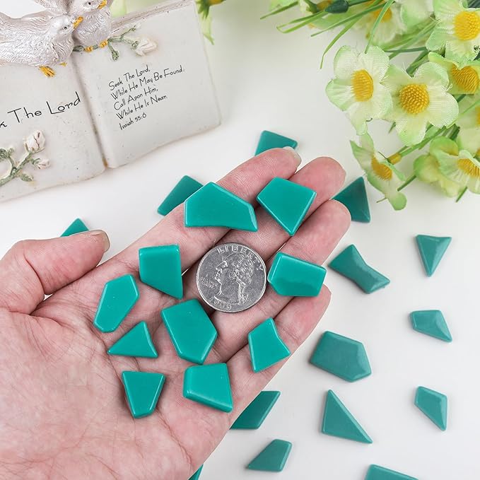 Youway Style Teal Glass Mosaic Tiles for Crafts Bulk,200g Broken Mosaic Glass Pieces for DIY Spring Mosaic Art Decor,Garden Mosaic Supplies