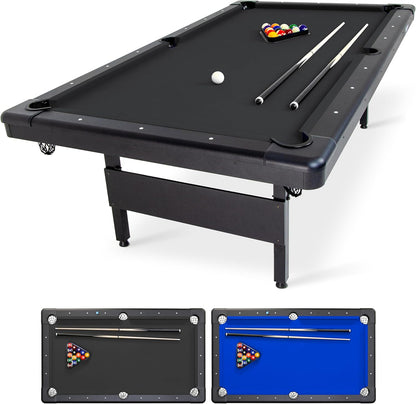 GoSports 6, 7, or 8 ft Billiards Tables - No Assembly, Choose Your Color - Portable Pool Table Includes Full Set of Balls, 2 Cue Sticks, Chalk and Felt Brush