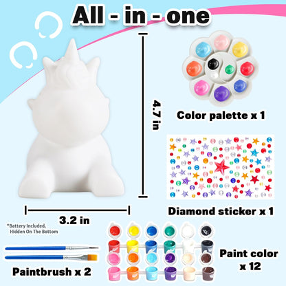 FUNZBO Paint Your Own Unicorn Lamp Kit - Halloweens Arts and Crafts Supplies Painting Kits for Kids Teens, DIY Night Light Unicorn Toy for Toddler Girls Age 3 4 5 6 7 8 9 10 11 12 13 + Birthday Gifts