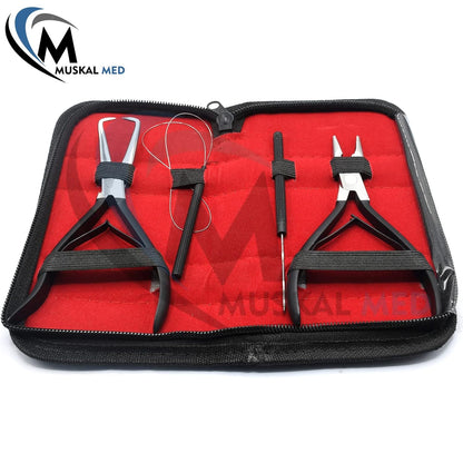 Professional Hair Extension & Beading Tool Kit Remove Plier Set for beads (4 Piece) I-Link Micro Ring Loop Needle Pulling Hook Threader Wire for Silicone Rings (Black)