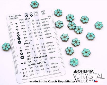Bohemia Crystal Valley Czech Glass Beads & Japaneese TOHO Seed for Jewelry Making Set - 4 Gentle Distinct Colors Beads: Table Cut Flowers, Fire Polished Faceted 4mm, 2X Rocailles Mix Teal Pink Beige