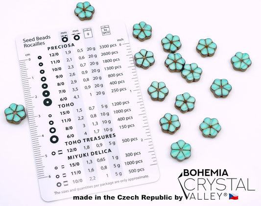 Bohemia Crystal Valley Czech Glass Beads & Japaneese TOHO Seed for Jewelry Making Set - 4 Gentle Distinct Colors Beads: Table Cut Flowers, Fire Polished Faceted 4mm, 2X Rocailles Mix Teal Pink Beige