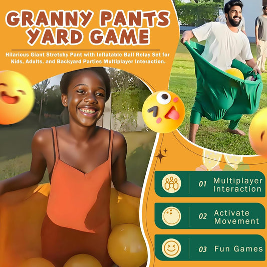 Granny Pants Yard Game – Hilarious Giant Stretchy Pant with Inflatable Ball Relay Set for Families, Adults, and Backyard Parties