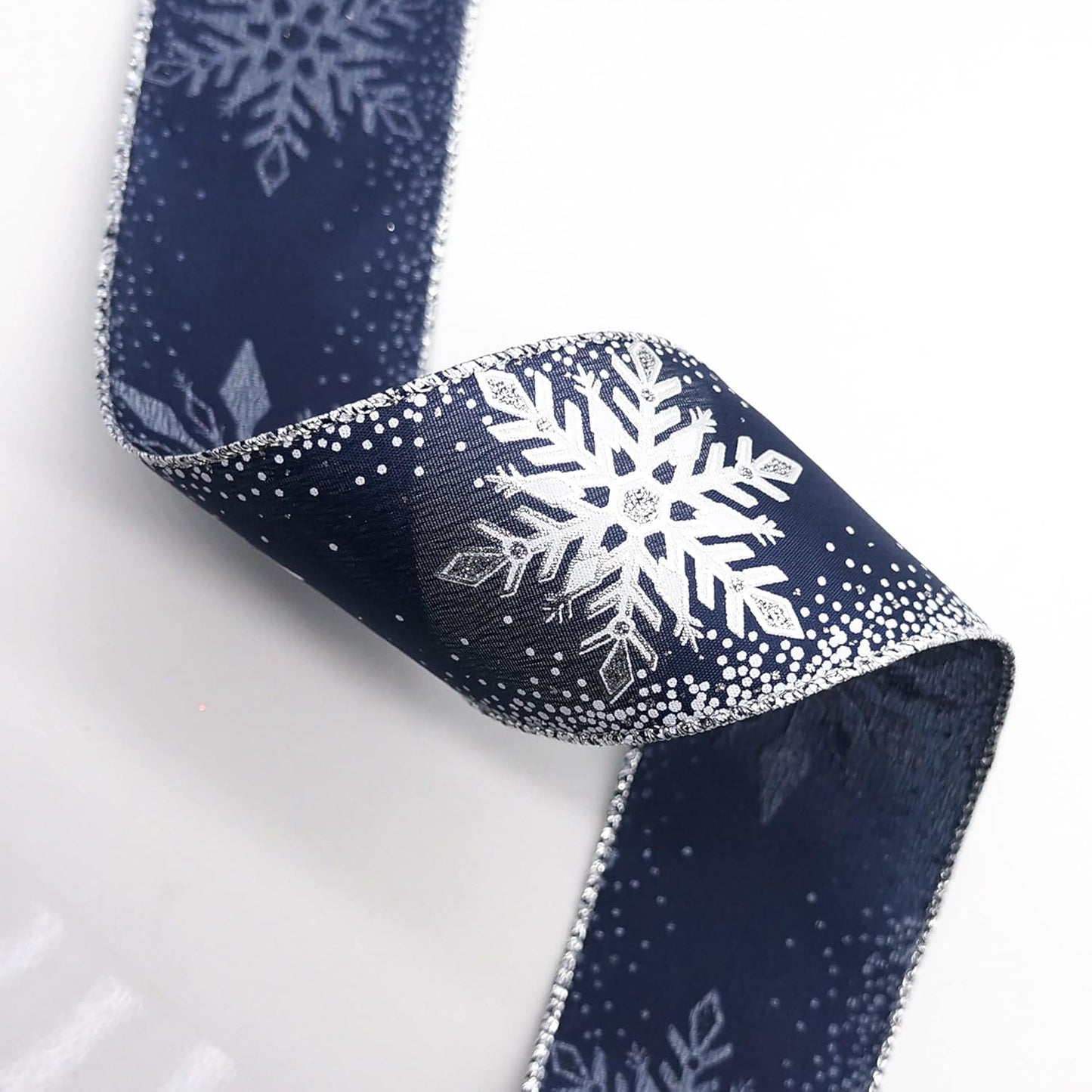 CT CRAFT LLC Navy Satin with Silver Snowflake Wired Ribbon 2.5 Inch x 10 Yards for Christmas Home Decor Tree Topper Bow Gift Wrapping DIY Crafts Wreath Garland - Crafty Corner