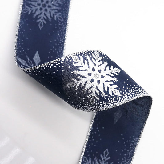 CT CRAFT LLC Navy Satin with Silver Snowflake Wired Ribbon 2.5 Inch x 10 Yards for Christmas Home Decor Tree Topper Bow Gift Wrapping DIY Crafts Wreath Garland - Crafty Corner