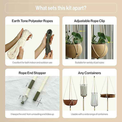 Macrame Kits for Beginners, 3 Set of Plant Hangers DIY Kit: Braided Polyester Ropes 50yds*5mm Ivory, 20yds*2mm Forest Green, 60+Pcs Supplies with Step-by-Step Easy Instructions (IVGR)