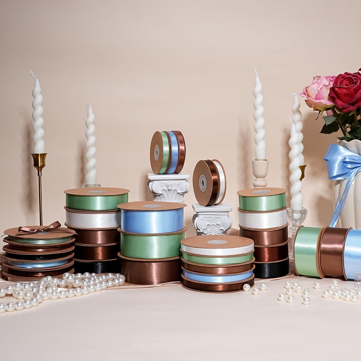 LaRibbons Brown Satin Ribbon 1/8 Inch 100 Yards Thin Luxury Double Faced Firar Brown Silk Ribbon for Flower Bouquet Crafts Gift Wrapping Wedding Christmas Decoration - Crafty Corner