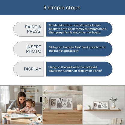Kate & Milo DIY Family Handprint Frame Kit, Mother’s Day Gift, Family Photo Keepsake Craft Frame with Paint, Rustic Farmhouse Home Décor