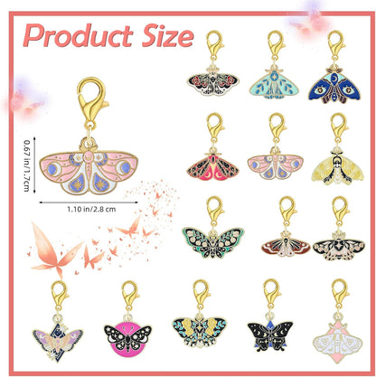 BEEFLYING 16Pcs Butterfly Stitch Marker Charms for Crocheting and Knitting, Removable Alloy Enemal Crochet Knit Stitch Marker Pendant with Lobster Clasp for Sewing Quilting Handmade Jewelry