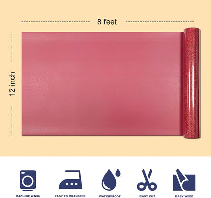 Red Glitter HTV Heat Transfer Vinyl, 12" x 8ft lron on Vinyl, for T-Shirt Ironing, Vinyl HTV Easy to Cut and Weed, The Best Choice for DIY Creativity. (red, 12" x 8ft)