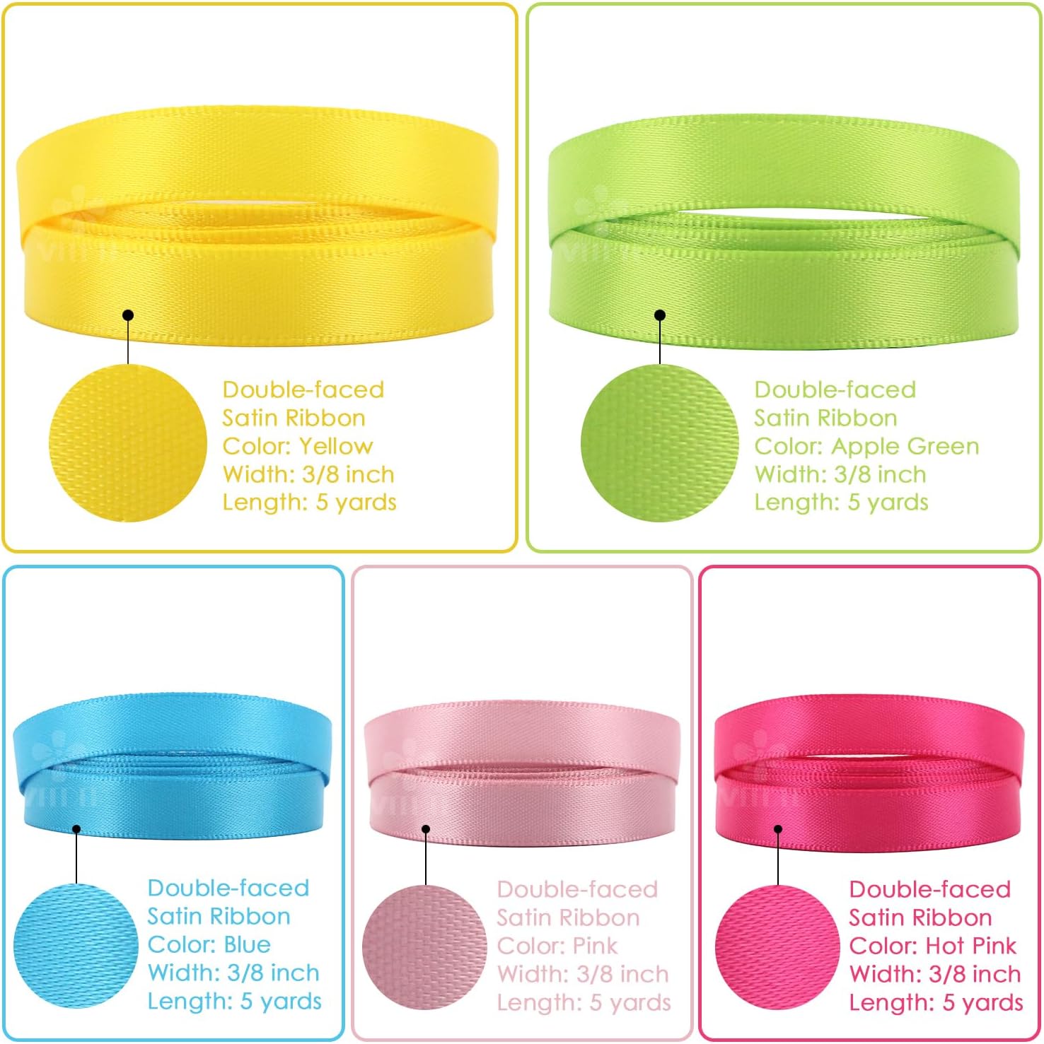 MEEDEE Rainbow Ribbon Solid Color Assortment 10 Colors Double Face Satin Ribbon for Gift Wrapping Happy Birthday Party Decorations, 3/8" X 5 Yard Each Total 50 Yds Per Package - Crafty Corner