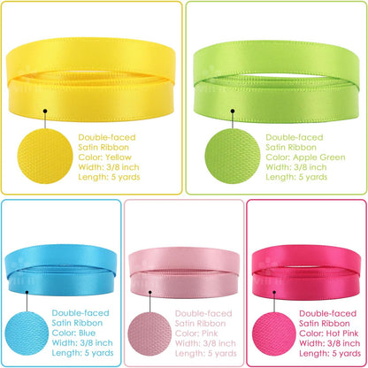 MEEDEE Rainbow Ribbon Solid Color Assortment 10 Colors Double Face Satin Ribbon for Gift Wrapping Happy Birthday Party Decorations, 3/8" X 5 Yard Each Total 50 Yds Per Package - Crafty Corner