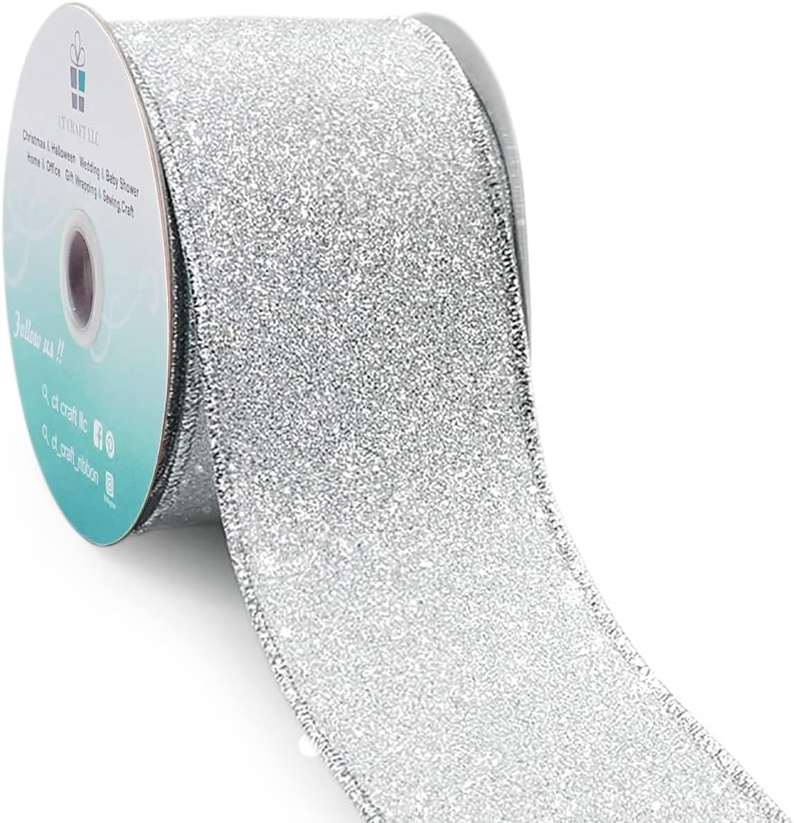CT CRAFT LLC Glitter Wired Ribbon 2.5" x 10 Yards Silver for Christmas Home Decor Bow Gift Wrapping DIY Crafts Wreath - Crafty Corner