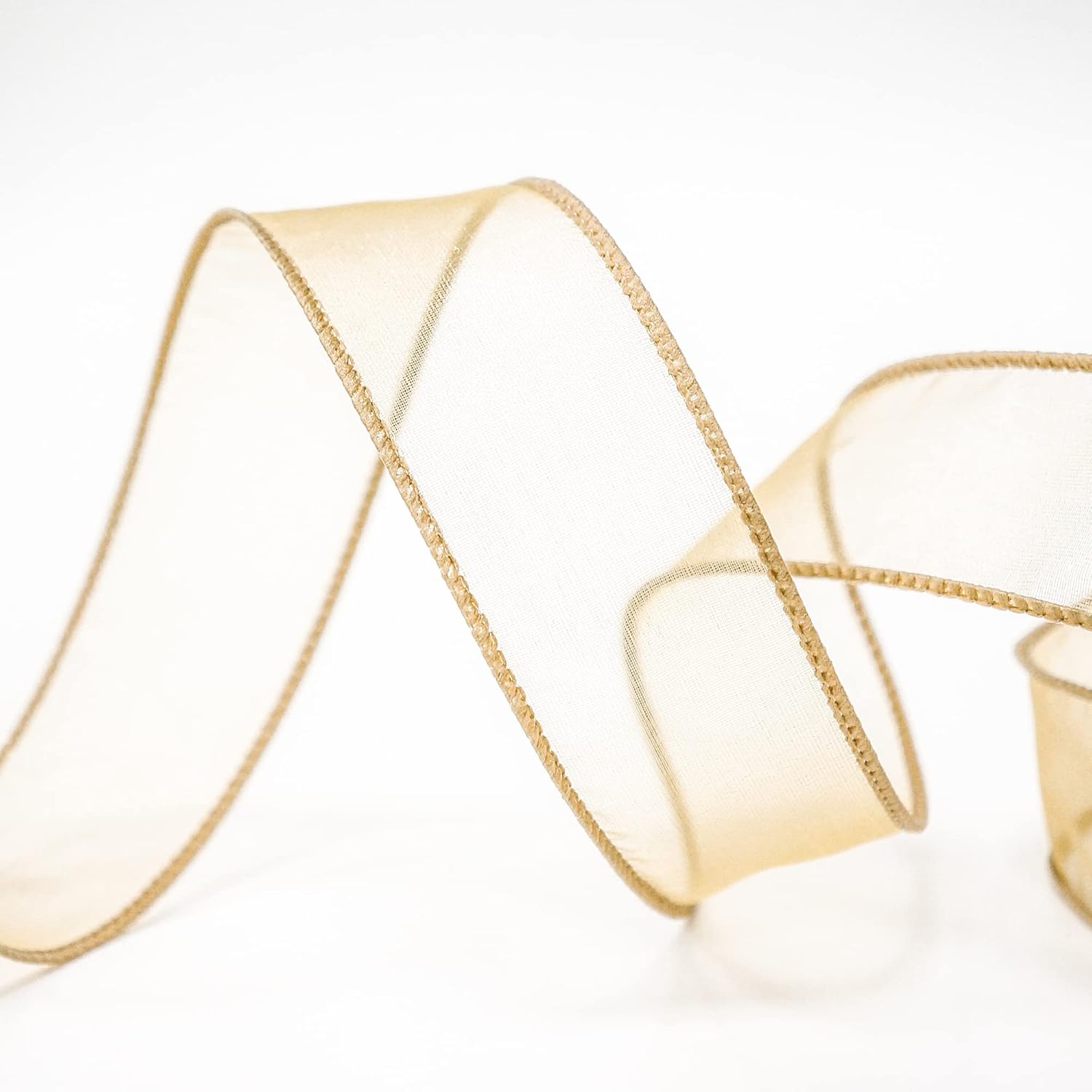 CT CRAFT LLC Sheer Organza Wired Ribbon 1.5" x 50Yards Tan (Gold) for Wedding Chair Bow Flora Bouquet Gift Wrapping Christmas Tree Home Decor Wreath - Crafty Corner