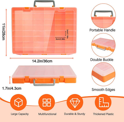 Bluedale 2 Pack 48 Grids Large Plastic Organizer Box with Adjustable Dividers, Beads Storage Containers Compartment Tackle Box Case for Crafts Hobby Small Parts Fishing Seeds Jewelry (Orange)