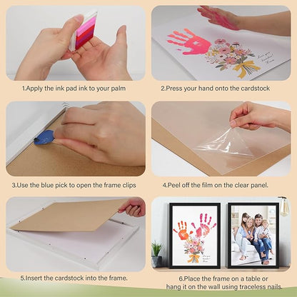 Bixinyo Flower Bouquet Handprint Kit, Mother's Day Gifts for Grandma, Mom, Grandparents from Daughter/Kids, Unique Gifts for Birthday Christmas, DIY Art Craft 12" X 16" Frame (Bow, Black)