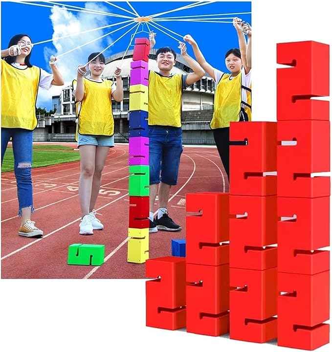 Team Building Games for Work, Weatherproof Team Tower Game Kit for Backyard Parties & Office Icebreakers(Red,10PCS)