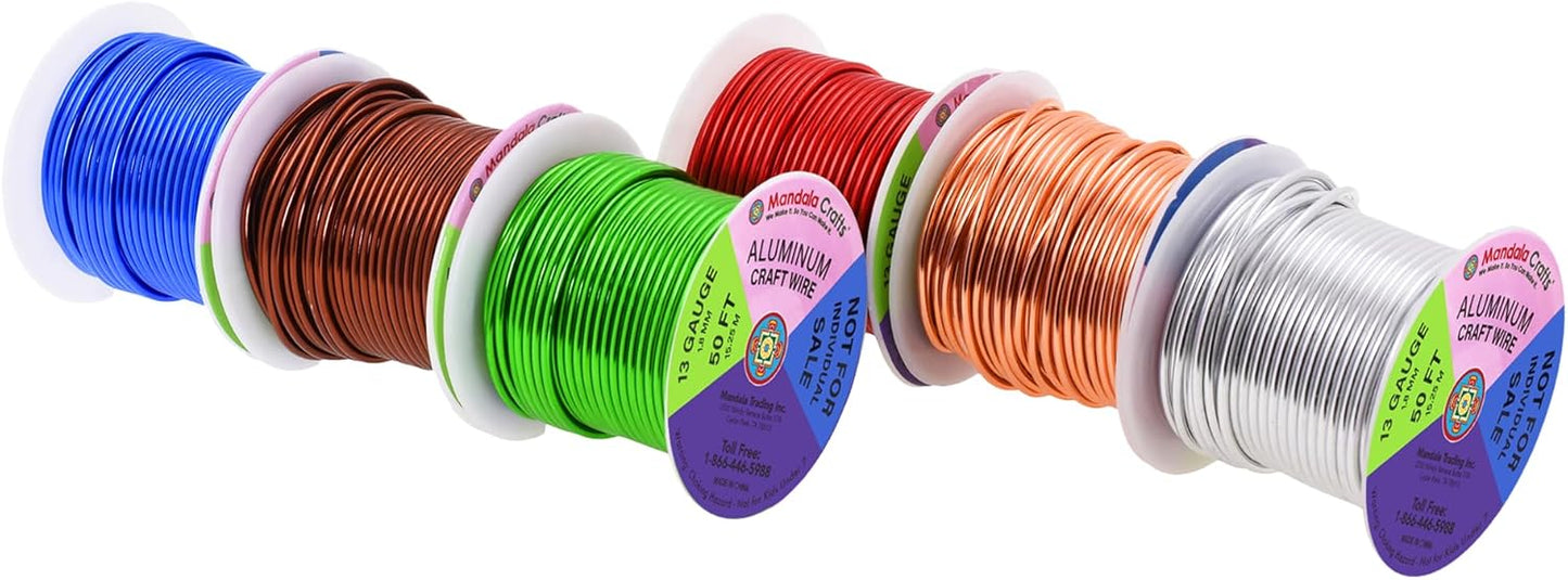 Mandala Crafts 13 Gauge Anodized Aluminum Craft Wire for Jewelry Making - 300 FT Colored Flexible Silver Copper True Blue Brown Red Kelly Green Wire - Bendable for Bonsai Armature Crafting Sculpting - Crafty Corner