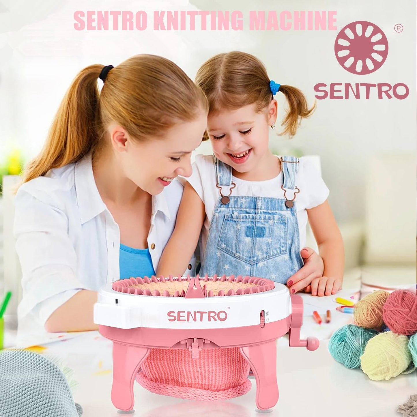 SENTRO 48 Needles Knitting Machine with Row Counter and Plain/Tube Weave Conversion Key, Efficiently DIY Scarf Hat Sock (48 Pink)