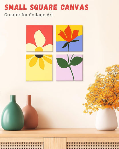 Simetufy 12 Pack 8x8 Inch Painting Canvas Panels Blank Square Canvas Boards for Painting, 8oz Gesso Primed Acid-Free 100% Cotton for Acrylics Paints