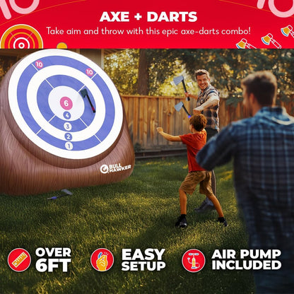 Swooc Games® - Bull Hawker™ | Giant Axe Darts (Over 6ft Tall) w/ 15+ Games | Axe Throwing Game for Backyard w/Air Pump | Outdoor Games for Adults and Family | Carnival Games | Throwing Axe Yard Games