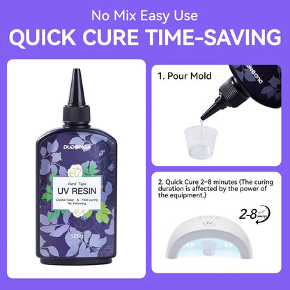 UV Resin 250g, DUDONGA Low Viscosity Crystal Clear Ultraviolet Thin Epoxy Resin, Quick-Curing & Low Shrinkage UV Glue Kit for Crafts, Jewelry Making, Casting