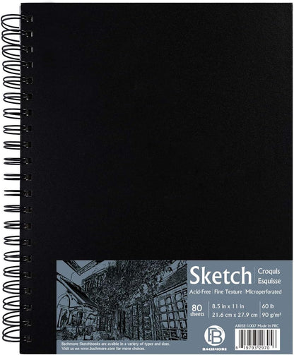 Bachmore 8.5"x11" Hardbound Sketchbook, Left Spiral Sketch Pad with Hardcover, Perforated and Durable Acid Free Drawing Paper, Ideal Art for Kids & Adults, Artist Pro & Amateurs - Crafty Corner