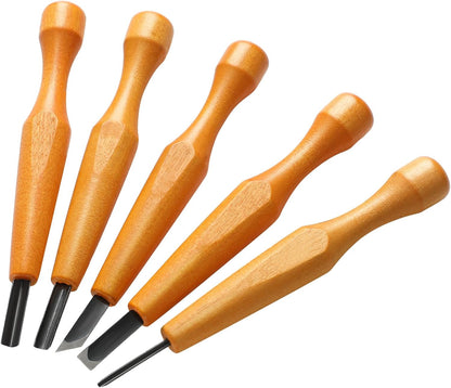 WILLBOND 5 Pcs Linocut Carving Tools Set Linoleum Hand Carving Tools Wood Carving Knife Chisel Flat V Shaped Angled Gouge Half Round Carving Tools Set for Linocut Printmaking Woodcarving Woodblock